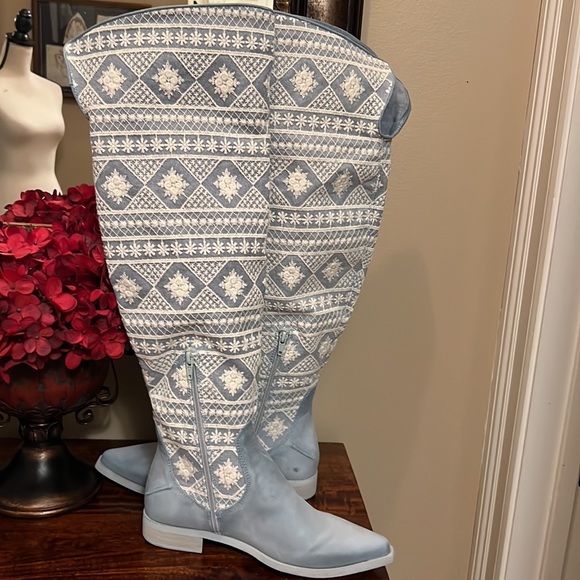 64. Free People Bren Crochet Tall Boot in Calm Waters, Size 7 - Picture 6 of 17